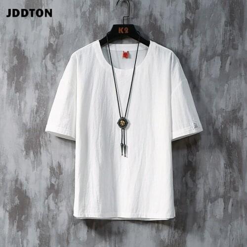 JDDTON Mens Short Sleeve Lacing Shirts Chinese Style Solid Color Cotton Linen National Streetwear Casual Loose Shirts JE674