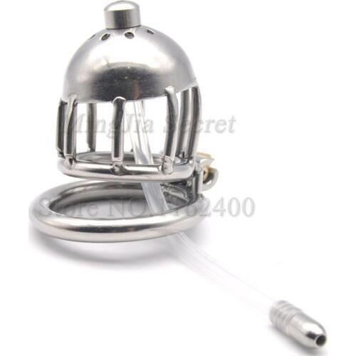 Stainless Steel Male Chastity Device with Urethral Catheter,Penis Rings,Chastity Belt, Stealth Lock Cock Cage,Sex Toys For Men