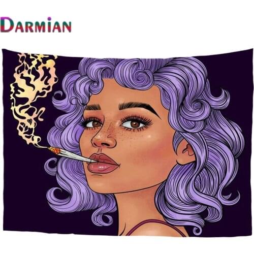 DARMIAN Purple Hair Woman Illustration Wall Hanging Tapestry Beach Towel Throw Blanket Picnic Yoga Mat Home Bedroom Decoration
