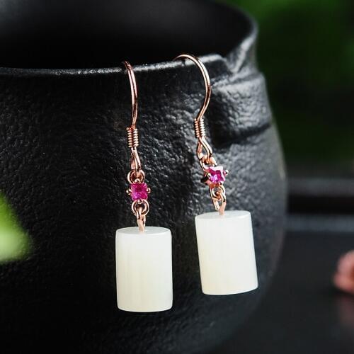 Natural Hetian yu earrings, shaped face modeling earrings, S925 silver inlay, with 4m yu
