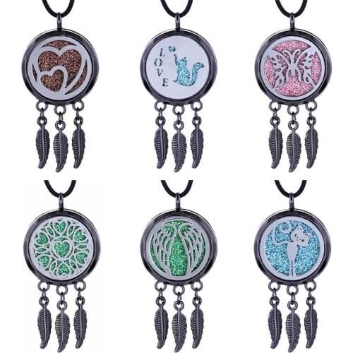 New black Aromatherapy Necklace Butterfly wings Aroma Diffuser Open Lockets Pendants Essential Oil Diffuser Necklace Removable