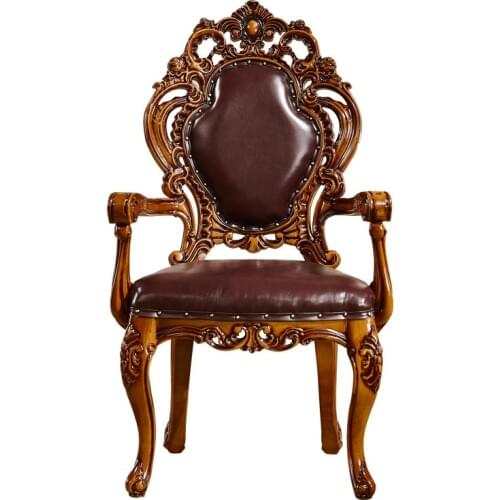 European-style dining chair full wood layer leather coin-leather dining table dining chairrestaurant hotel club table chair