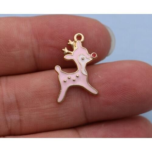 10PCS Gold Color Crystal Enamel Pink Sika Deer Charms Pendants for Jewelry Making Bracelet Necklace DIY Earrings Handmade Craft