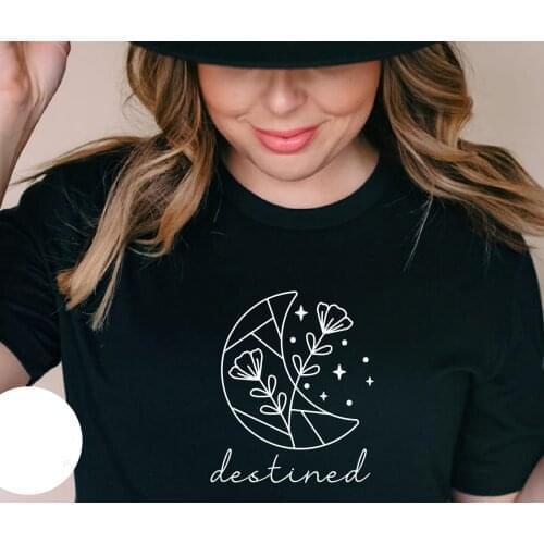 Destined moon start flowers graphic women fashion pure cotton casual t shirt young hipster grunge tumblr aesthetic tees art tops