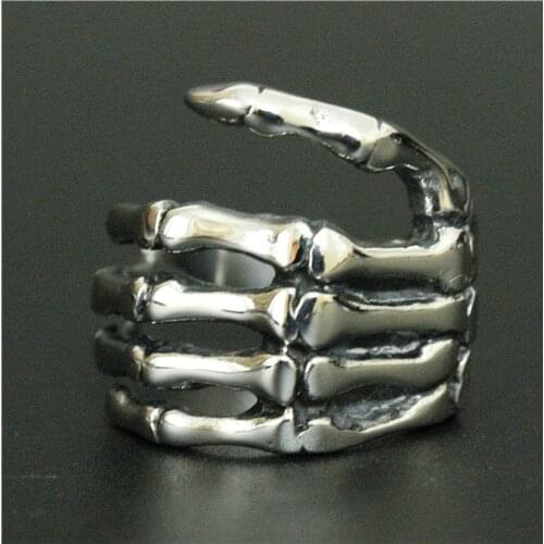 Drop Shipping Fashion Skull Bone Finger Ring 316L Stainless Steel Jewelry Skull Ring