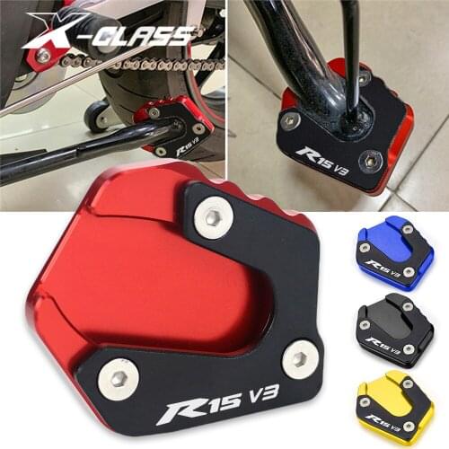 R15 Motorcycle Side Stand Enlarger Kickstand Pad Blue Red Black Gold CNC Aluminum for YAMAHA YZF R15 R15 V3 2017 2018 2019 2020
