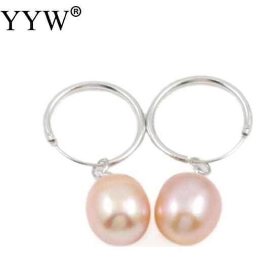 Sale!! Pink Freshwater Pearl Dangle Earrings Exquisite Earring Clip Platinum Color Plated 9-10mm Sold By Pair