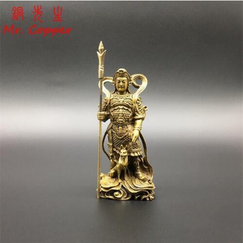 Antique Bronze Buddha Statue Three Eyes Erlang God Hero Ornaments Three Pointed Double-edged Blade Weapon Dog Figurines Decors