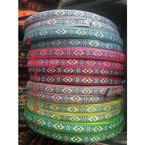 Wide 15mm 45yards/lot Polyester Woven Jacquard Ribbon geometry pattern for hat curtain and clothing accessory LS-5359