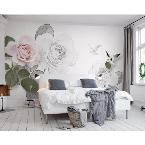 Nordic Rose Flower Wallpaper Wall Mural for Living Room Bedroom Luxury Wall Art Home Improvement Floral Contact Paper Custom