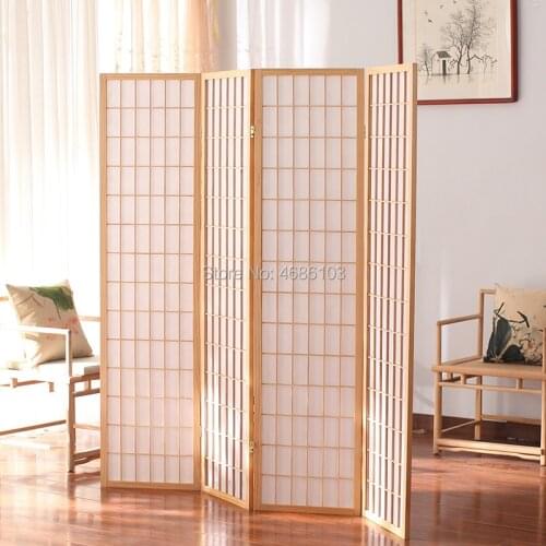 Japanese style folding room screens Non-woven fabrics wood screens 4pcs wood dividers outdoor dividers screens curtain