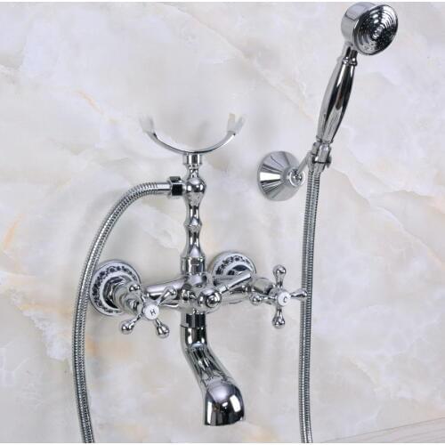 Bathtub Faucets Chrome Shower Faucets Dual Handle Wall Mounted Bath And Shower Faucet With Handheld Showers zna225