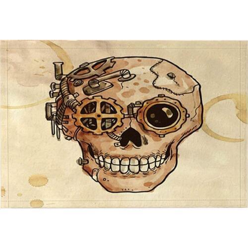 Modern Art Decor Bath Rug By, Punk Necron Mechanical Skull, Non-Slip Doormat Floor Entryways Indoor Front Door Mat Bathroom Rugs