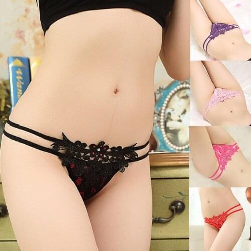 Lace Flower G-String Cortchless Diamond Chastity Flirting BDSM Sexy Panty Bandage Open Crotch for Women Sex toys Adult Product