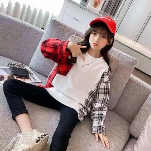 Spring Baby Girls Sweatershirt 3-14Years Kid Love lattice Printing Princess Long Sleeve Top Toddler Cotton Casual Costume Blouse