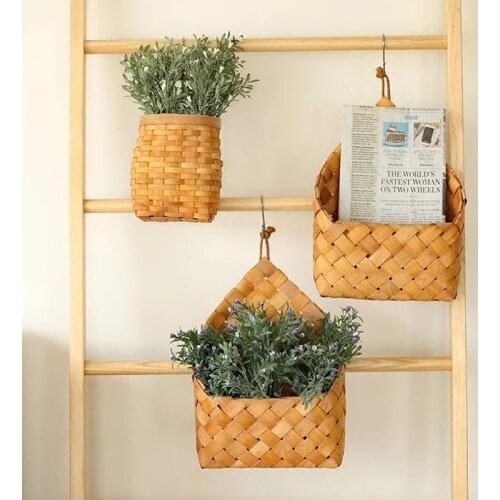 Japanese Hand-Woven Storage Basket Room Decor Home Decoration Accessories Wall Shelf Storage Organizer Mini Hanging Containers