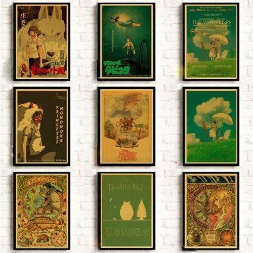 Japanese Anime Miyazaki Hayao Vintage Posters For Home Decor kraft Paper high quality poster wall sticker