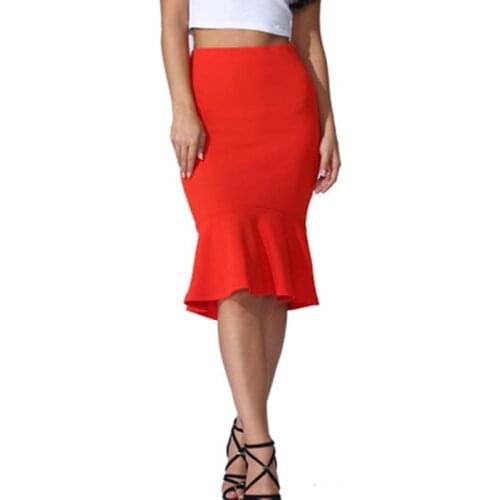 Summer Fashion Women High Waist Mermaid Skirt Solid Color Knee Length Trumpet Skirts Lady Office Wear Skirt
