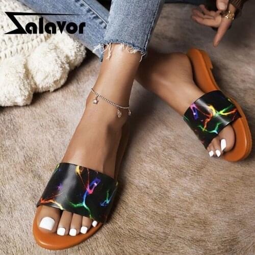 ZALAVOR New Women Summer Sandals Print Flat Heel Women Summer Sandals Daily Vacation Footwear Size 35-43