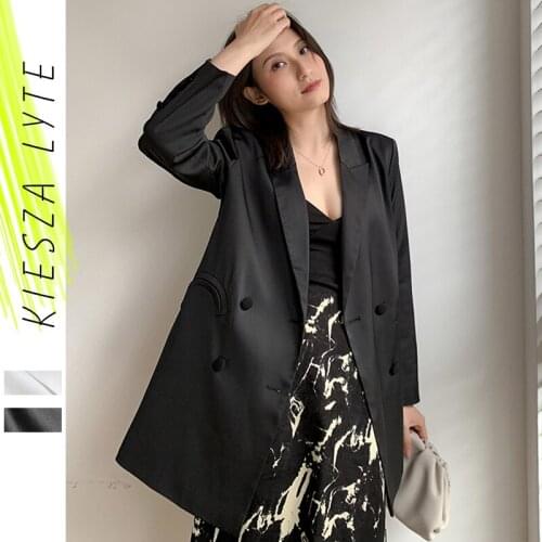 Women Suit Jacket Spring Summer 2021 Elegant New Satin Silky Thin Loose Casual Blazer Top Female Outerwear