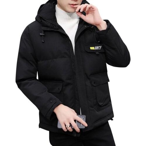 Jacket Winter Mens Warm Thick Parka Men Fashion Letters Printed Casual Hooded Coat Man Wild Cotton Mens Clothing Streetwear