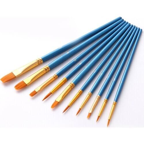 10Pcs Watercolor Flabellum Pointed Tip Artists Set Painting Brush Set Nylon Hair Acrylic Copper Paint Brush Art Supplies