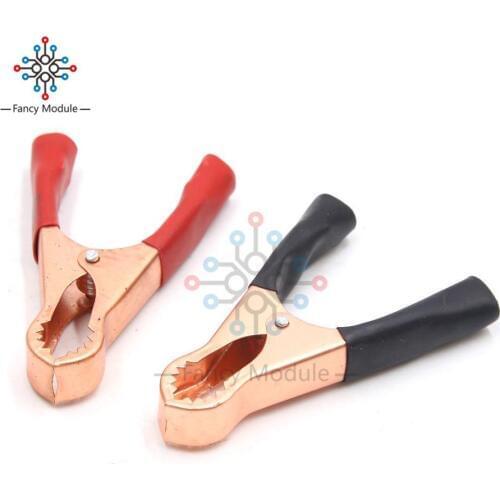 2Pcs 50A 80mm Car Alligator Clips Battery Clamps Crocodile Clip Caravan Van Battery Test Lead Clips Red + Black