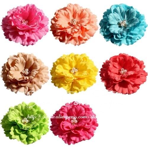 200pcs/lot 11CM 20 Colors Newborn DIY Fashion Artificial Shaped Fabric Flowers With Flower Buttons For Children Hair Accessories