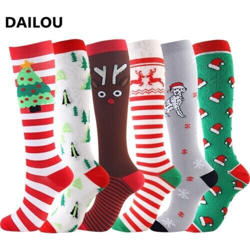 2020 Unisex Christmas Compression Socks Women Christmas Tree Winter Snowflake Men Socks Relieve Muscle Fatigue Christmas Gifts