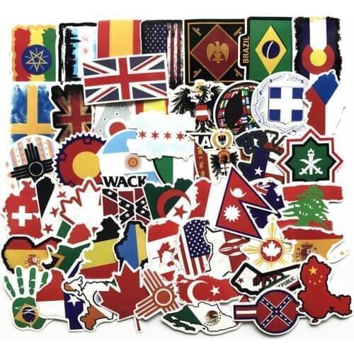 52Pcs/Lot The national flag series Funny Laptop Sticker For Trunk Snowboard Guitar Fridge Decal Car-Styling Toy Stickers