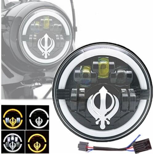 7inch LED Motorcycle Headlight Black 7'' Headlights with Yellow & White Angel Eye for Touring Ultra Classic Electra Street Glide