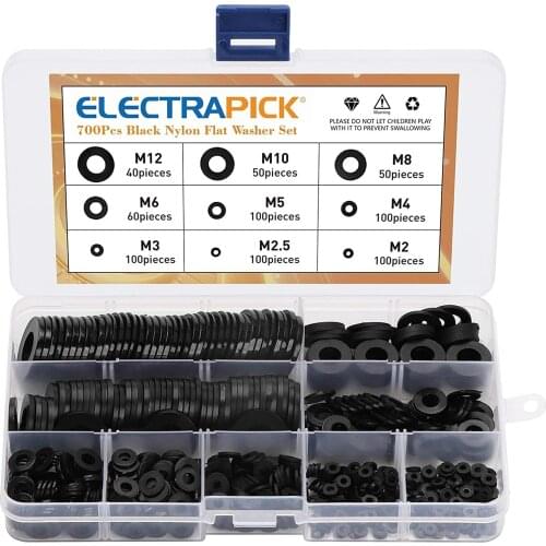 870/700pcs Nylon Flat Washers Flat Assortment Kit Metric Sealing Spacer Gasket Ring M2 M2.5 M3 M4 M5 M6 M8 M10 M12 Washer
