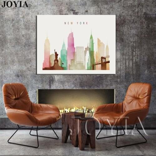 Abstract Picture New York City Skyline Poster Color NY Cityscape Prints Watercolor Canvas Wall Art Home Decoration No Frame