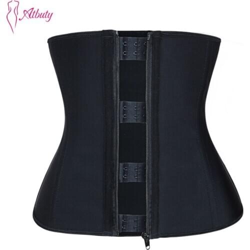 Atbuty Waist Trainer 9 Steel Bones Latex Corset Underbust Sport Cincher Women Workout Zipper and Hooks Body Shaper NBW1729