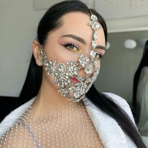 Sparkly Rhinestone Face Cover Crystal Masquerade Mask Baroque Head Jewelry Belly Dance Facial Jewelry Cosplay Accessory