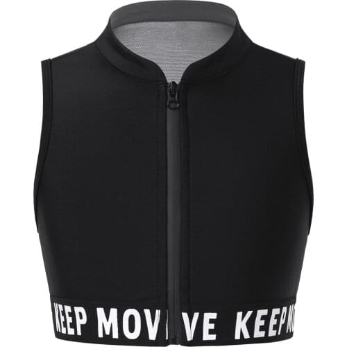 Kids Girls Dance Sport Vest T-shirt Running Tops Stand Collar Sleeveless Front Zipper Racer Back Gym Yoga Fitness Sport Tank Top