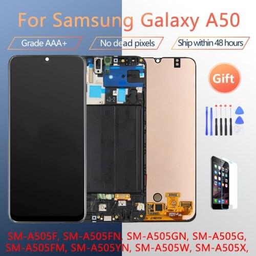 For Samsung Galaxy A50 A505 SM-A505FN/DS A505F/DS LCD Display Touch Screen Digitizer For Samsung A50 lcd With Fram