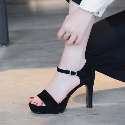 EshtonShero Summer Women Sandals Shoes Woman Square High Heel Platform Cow Suede Black Ankle Strap Ladies Wedding Shoes Size 3-9
