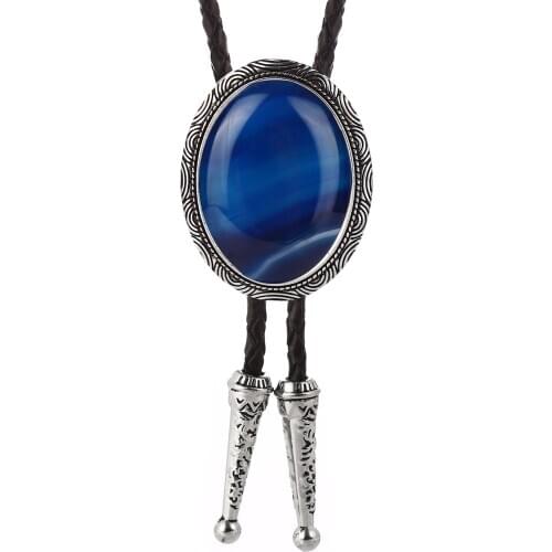 European and American fashion natural agate bolo tie mens suit collar brace womens sweater chain wedding gift