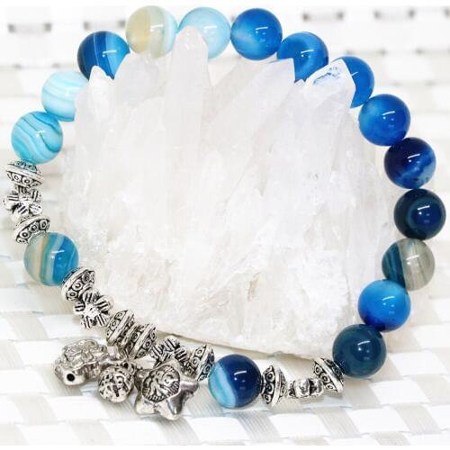 Hot sale high quality blue agat round beads natural veins stone onyx carnelian 8mm elastic bracelets women jewelry 7.5inch B2092