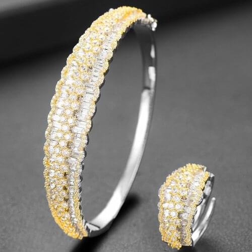 Kellybola Luxury Shiny Stackable 2PCS Bangle Ring Set For Women Super Elegant Wedding Banquet Anniversary Jewelry Accessories