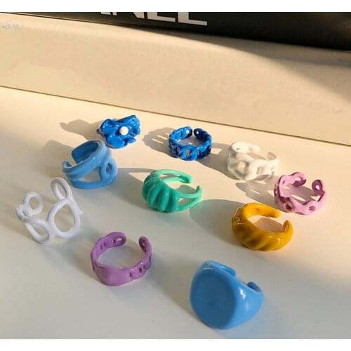 Solid Color Geometric New Lovely Punk Hyperbole Rings Hand-painted Colorful Enamel Irregular Open Rings for Women Jewelry