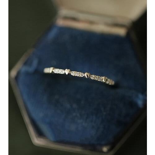 Japanese Style S925 Silver 14K Gold Ring Small Fresh Zircon Slim Ring Ring Commute Simple Love Row Of Zirconium Drill Ring