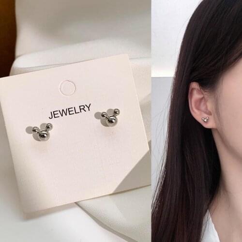 Cute Mini Stud Earrings Wholesale Silver-plated Black Simple Punk Mouse Jewelry For Girls 2021 New Charm Anime Accessories