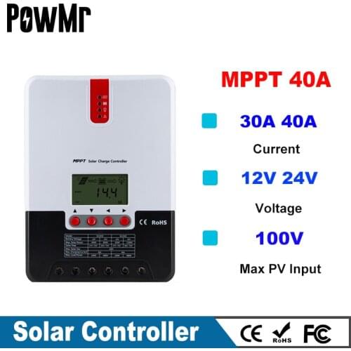 MPPT Solar Charger and Discharger Controller 40A 30A LCD Max 100V Solar Panel Regulator with Heat Sink for Lead Acid Gel Li-Ion