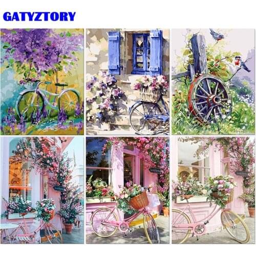 Frame Flowers Bicycle Diy Painting By Numbers Acrylic Handpainted Canvas By Numbers Home Wall Art Picture Diy Gift 60x75cm Arts