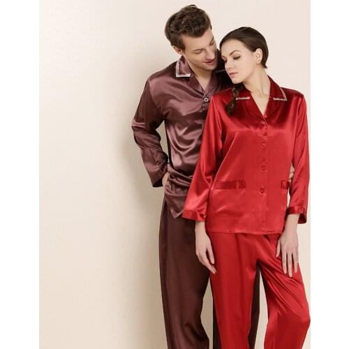High grade heavy mulberry silk Couple lover Pajamas Set Embroidered Home Clothes nighty a pair of nightgown and pajama pants