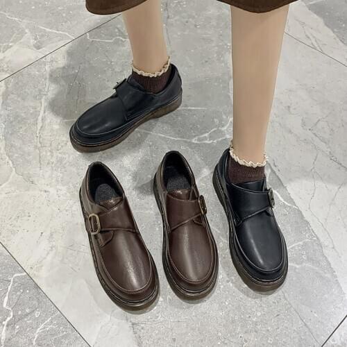 Spring new fashion womens single shoes solid color round head buckle simple shopping daily campus womens casual shoes U29-33