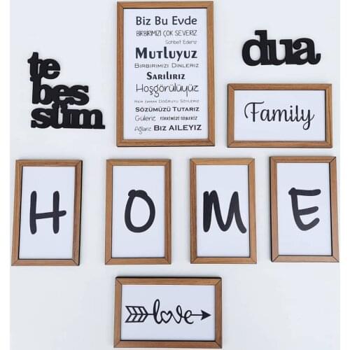 HLO 2021 New Design Wooden Table 9 Piece Set Kitchen Decoration Pray Wood Frame 3 mm MDF Stylish Quality Material Living Room