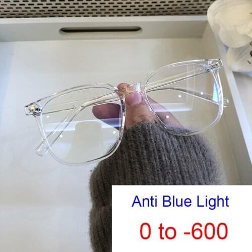 Transparent Computer Glasses Women Men Anti Blue Light Square Myopia Glasses Filter Rays Optical Prescription Eyeglasses 0 to -6